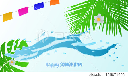 Songkran Thai New Year Water Festival Splash Vibrant flowers and joyful. For ads, web design, marketing. Vector illustration. Songkran Thai New Year Water Festival Splash Vibrant flowers and joyful. For ads, web design, marketing. Vector illustration. 136871663