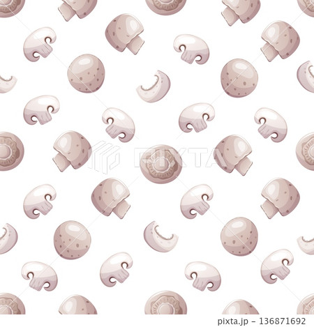 Seamless pattern with white mushrooms 136871692