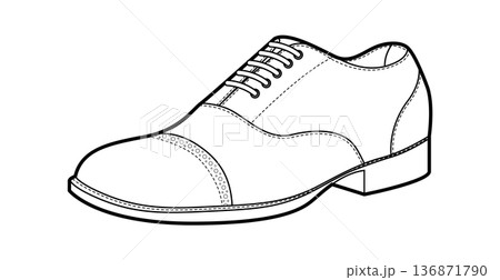 Oxford mens formal single shoe line. Classic closed lace up leather footwear technical illustration. Vector flat CAD 136871790