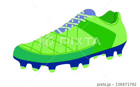 Soccer sneaker shoe flat. Dynamic colorful footwear for match, fan outfit, street football, man woman unisex.  136871792