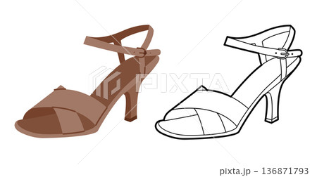 Brown low heel sandal shoe women flat plus line set. Cross strap dress shoe for office, weekend outing, summer stroll, 136871793