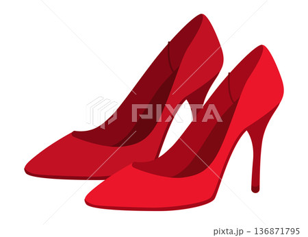 Stiletto women red high heel flat pair. Sexy fashion dress footwear for party wedding office. Technical illustration 136871795