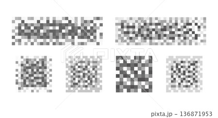 Set of censor blur checkered textures on white background. Mosaic pixelated patterns to hide text, image or another prohibited, restricted or adult only sensitive content. Vector graphic illustration 136871953
