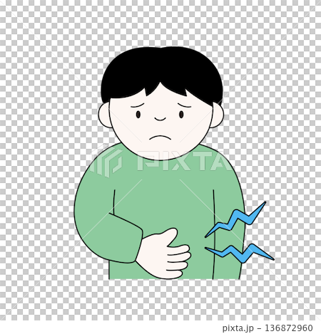 一幅飢餓男人的向量插圖，他的肚子咕嚕咕嚕叫個不停。 136872960