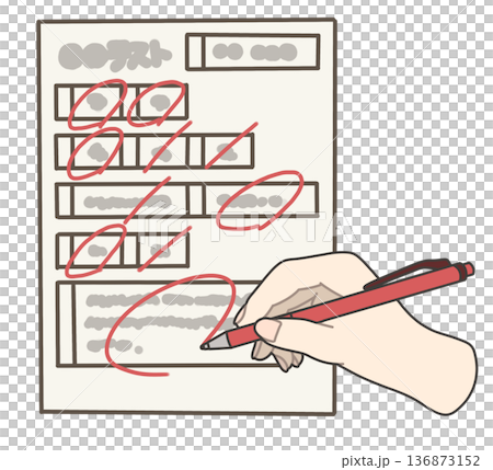 右手用紅色原子筆在試卷上做標記 136873152