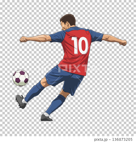 Vector illustration of a soccer player passing the ball precisely to a teammate during an intense game moment 136873205
