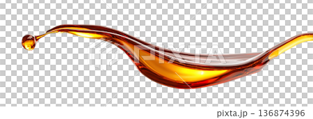 Elegant gold orange oil honey liquid splash spill, dynamic motion isolated PNG cutout, transparent background 136874396