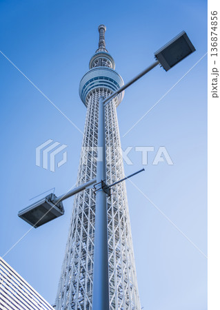 「東京都」青空と東京スカイツリーの風景 隅田区 「東京都」青空と東京スカイツリーの風景 隅田区 136874856
