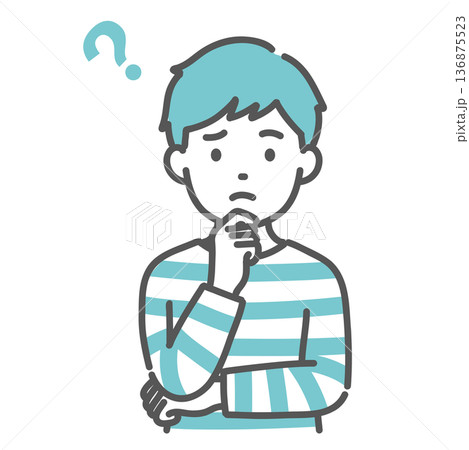 悩む・考える男の子（子ども）のイラスト（ハテナマーク・上半身） 136875523