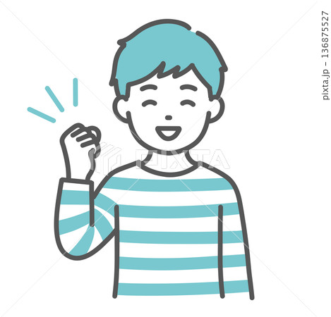 ガッツポーズをする男の子(子ども)のイラスト(応援・成功・上半身) ガッツポーズをする男の子(子ども)のイラスト(応援・成功・上半身) 136875527