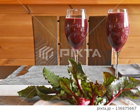Organic beetroot smoothie. Healthy foods. 136875667