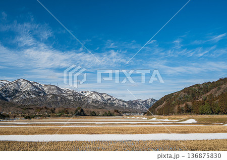 浅春のマキノ町の田園風景　滋賀県高島市 136875830