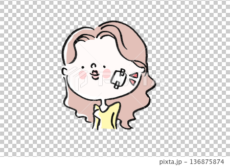 Illustration of a woman applying gauze to her face during cosmetic medical downtime Illustration of a woman applying gauze to her face during cosmetic medical downtime 136875874
