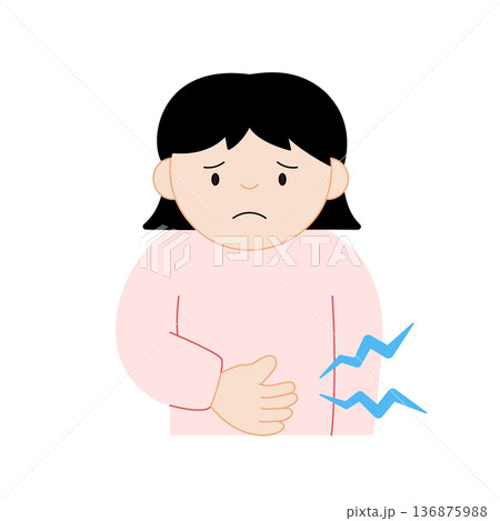 主線なしで描かれたお腹が空いた女性のイラスト 136875988