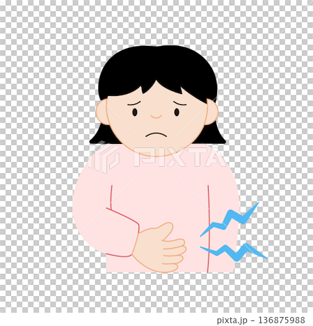 主線なしで描かれたお腹が空いた女性のイラスト 136875988