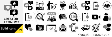 ベクターのクリエイターエコノミーに関するシルエットアイコンセット 136876797