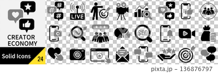 ベクターのクリエイターエコノミーに関するシルエットアイコンセット 136876797