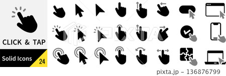 ベクターのクリックとタップに関するシルエットアイコンセット 136876799
