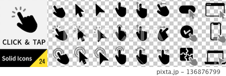 ベクターのクリックとタップに関するシルエットアイコンセット 136876799