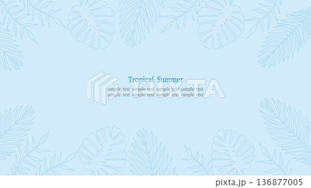 トロピカルリーフフレーム ブルー 16:9横長 青線 トロピカルリーフフレーム ブルー 16:9横長 青線 136877005