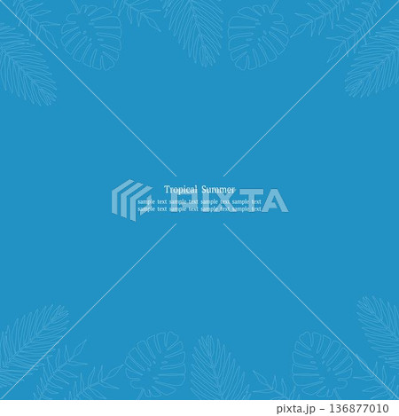 トロピカルリーフフレーム ブルー 正方形 白線 136877010