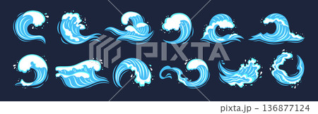 Sea Wave Set Various Water Splashes Flowing Waves Abstract Ocean Shapes Graphic Fluid Aquatic Forms Sea Wave Set Various Water Splashes Flowing Waves Abstract Ocean Shapes Graphic Fluid Aquatic Forms 136877124