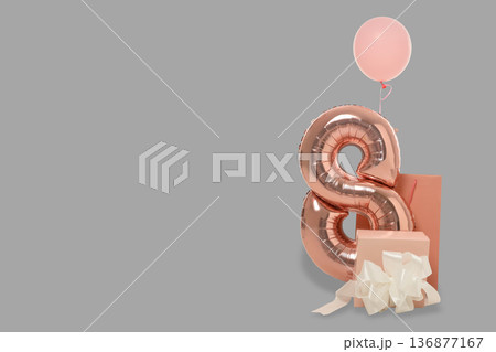 Balloons and gifts are styled for a celebration event 136877167
