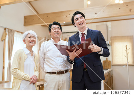 部屋の内見をするアジア人シニア夫婦 部屋の内見をするアジア人シニア夫婦 136877343