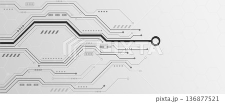 Grey circuit board lines with bold black data path on white background 136877521
