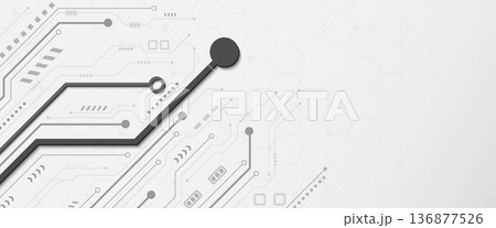 Grey circuit board lines with bold black data path on white background 136877526