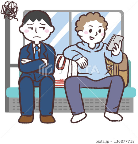 電車内で場所を取る荷物の多い乗客のイラスト 電車内で場所を取る荷物の多い乗客のイラスト 136877718