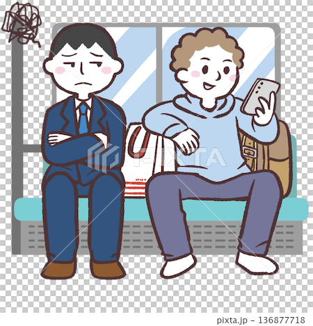 電車内で場所を取る荷物の多い乗客のイラスト 電車内で場所を取る荷物の多い乗客のイラスト 136877718