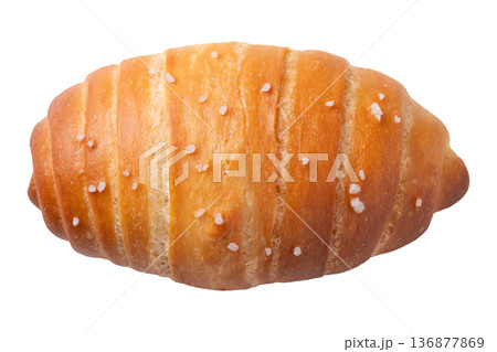 Salt bread (Shio pan) with sea salt flakes isolated on white background Salt bread (Shio pan) with sea salt flakes isolated on white background 136877869