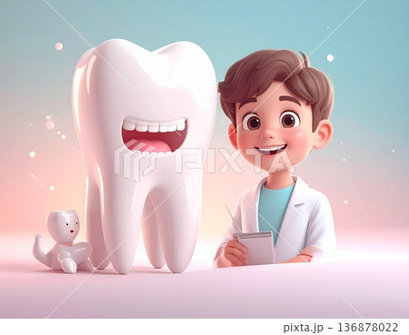 子供と歯医者の虫歯予防背景イラスト 136878022