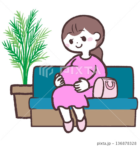 ロビーの椅子に座る妊婦のイラスト ロビーの椅子に座る妊婦のイラスト 136878328