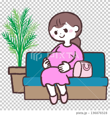 大廳裡一位孕婦坐在椅子上的插圖 大廳裡一位孕婦坐在椅子上的插圖 136878328