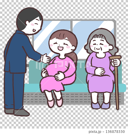 圖：一名男子將座位讓給一名孕婦 136878330