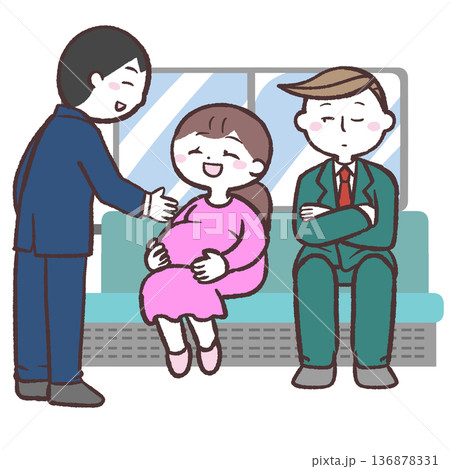 席を譲る男性と譲らない男性のイラスト 席を譲る男性と譲らない男性のイラスト 136878331