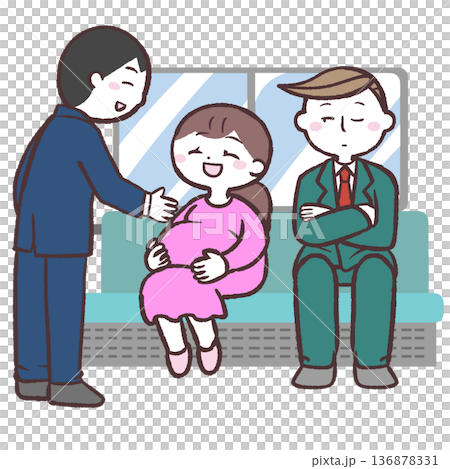 席を譲る男性と譲らない男性のイラスト 席を譲る男性と譲らない男性のイラスト 136878331