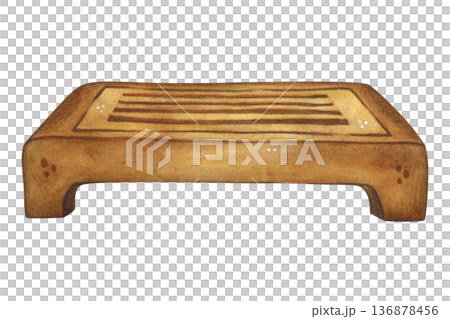 Brown wooden chiban. Hand-drawn watercolor illustration, cartoon. Design for stickers, cards, posters, scrapbooking. Food, China, ceremony, tea party, China, India, Japan Brown wooden chiban. Hand-drawn watercolor illustration, cartoon. Design for stickers, cards, posters, scrapbooking. Food, China, ceremony, tea party, China, India, Japan 136878456