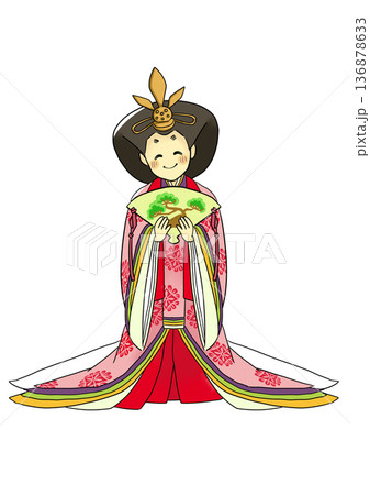 上巳の節句を迎え、にっこりほほえむ、ひな人形の女雛 上巳の節句を迎え、にっこりほほえむ、ひな人形の女雛 136878633
