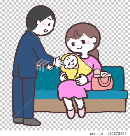 赤ちゃんを抱っこするお母さんと男性のイラスト 赤ちゃんを抱っこするお母さんと男性のイラスト 136878823