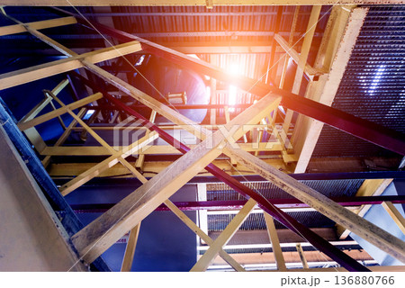 Interior of modern natural oil factory. The piping, pumps and motors Interior of modern natural oil factory. The piping, pumps and motors 136880766