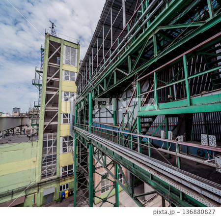 Equipment and pipeline in oil refinery. Industrial background  136880827