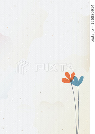 Orange and blue flowers hand drawn style transparency and overlap on dirty bond paper texture vertical background have blank space. Orange and blue flowers hand drawn style transparency and overlap on dirty bond paper texture vertical background have blank space. 136880914