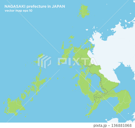 日本の長崎県の緑色のシンプルなロードマップ、対馬除く 日本の長崎県の緑色のシンプルなロードマップ、対馬除く 136881068
