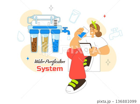 Water Purification System Technology Illustration Featuring Clean Drinking Water Filtration Process With Eco Friendly Industrial Solution Background 136881099