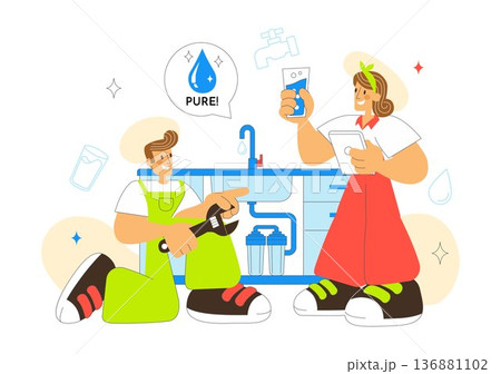 Water Purification System Technology Illustration Featuring Clean Drinking Water Filtration Process With Eco Friendly Industrial Solution Background 136881102