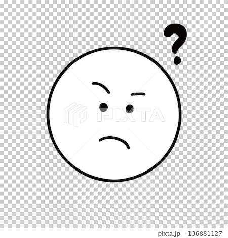 A simple hand-drawn facial expression icon that shows concern or doubt 136881127