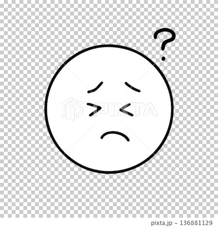 困りきって考え込むシンプルな手書きの表情アイコン 136881129